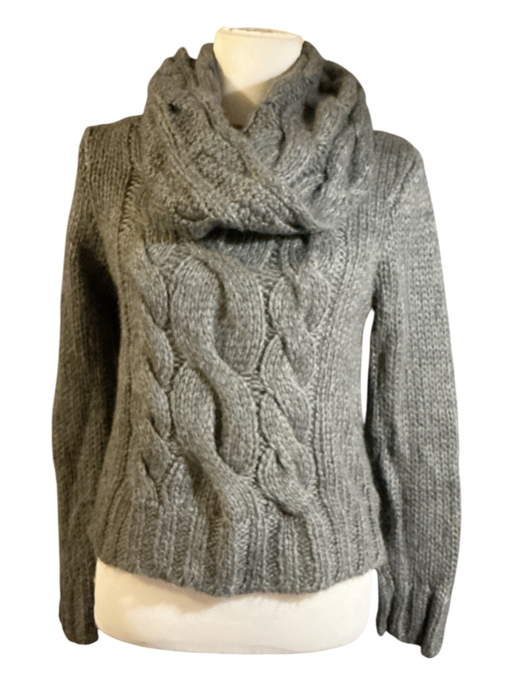 H&M Gray Cable Knit Cowl Neck Sweater